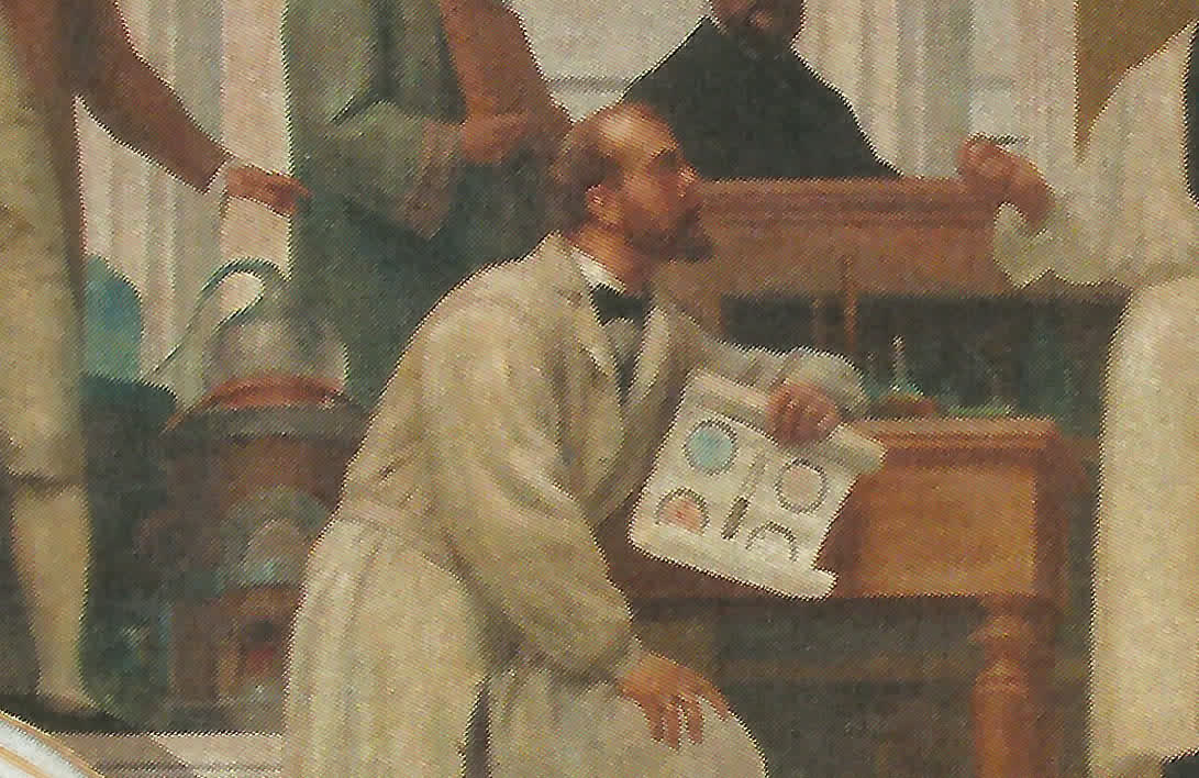 Koch, Virchow e Lister, detalhe do painel de Veloso Salgado